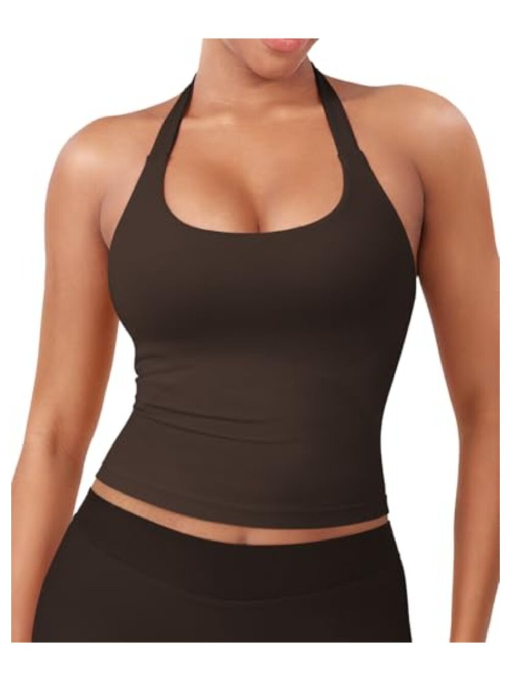 Halter Tank Top Built-in Bra Removable Pads Longline Backless Activewear